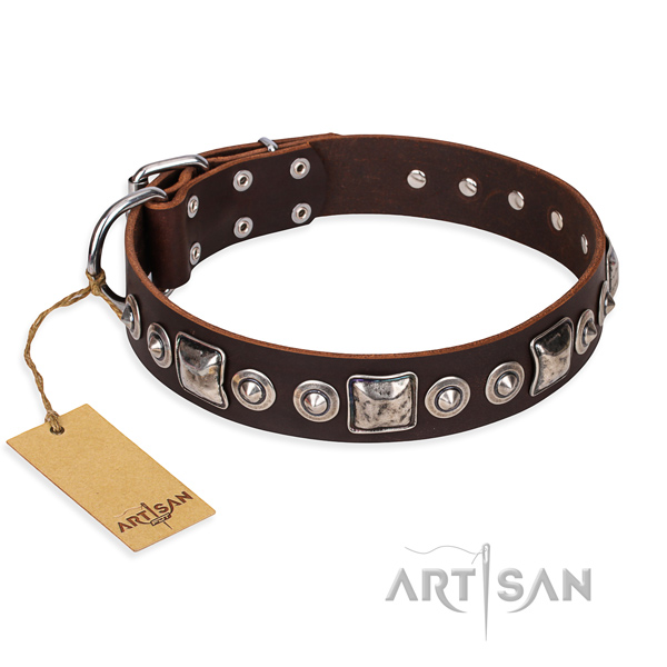 Genuine leather dog collar made of top notch material with corrosion resistant traditional buckle