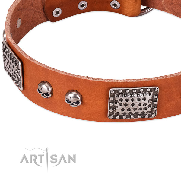 Rust resistant fittings on natural genuine leather dog collar for your dog
