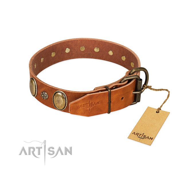 Handy use reliable full grain genuine leather dog collar