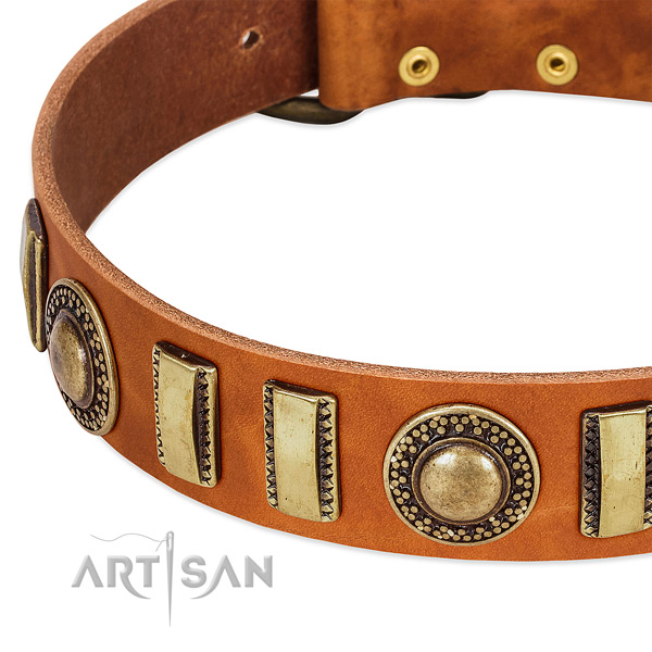 Best quality genuine leather dog collar with rust-proof fittings