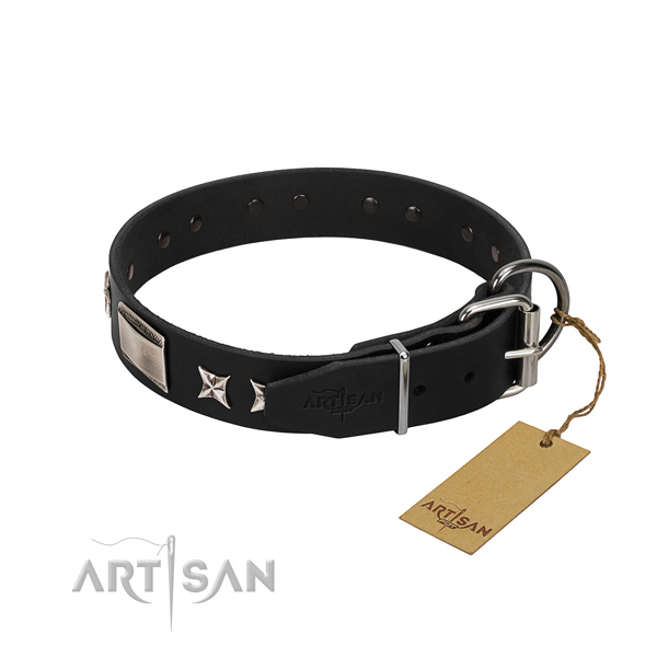 Soft to touch leather dog collar with rust resistant traditional buckle