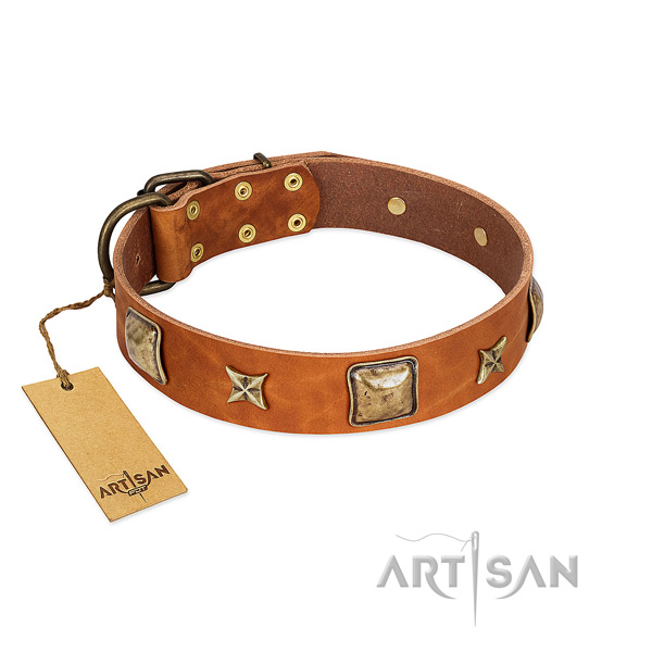 Awesome natural genuine leather collar for your doggie