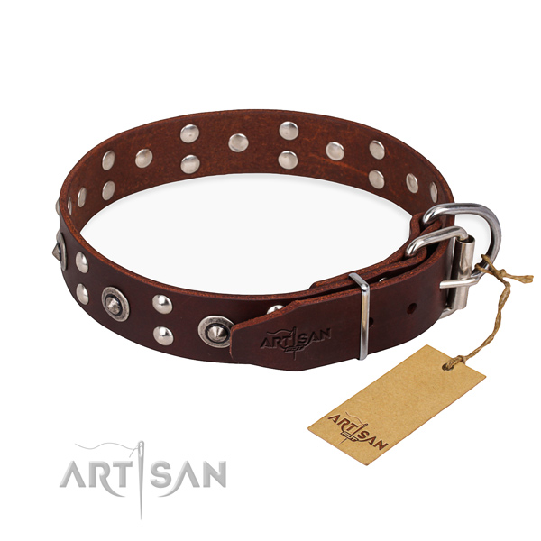 Durable D-ring on full grain natural leather collar for your handsome canine