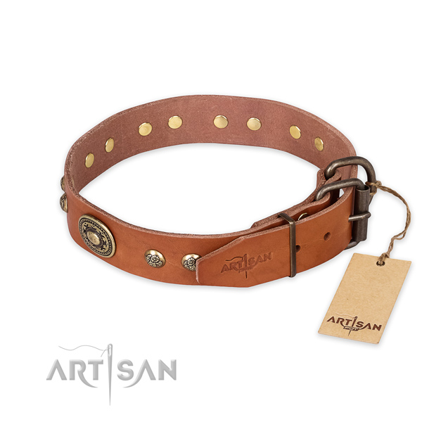 Rust resistant hardware on full grain leather collar for fancy walking your canine