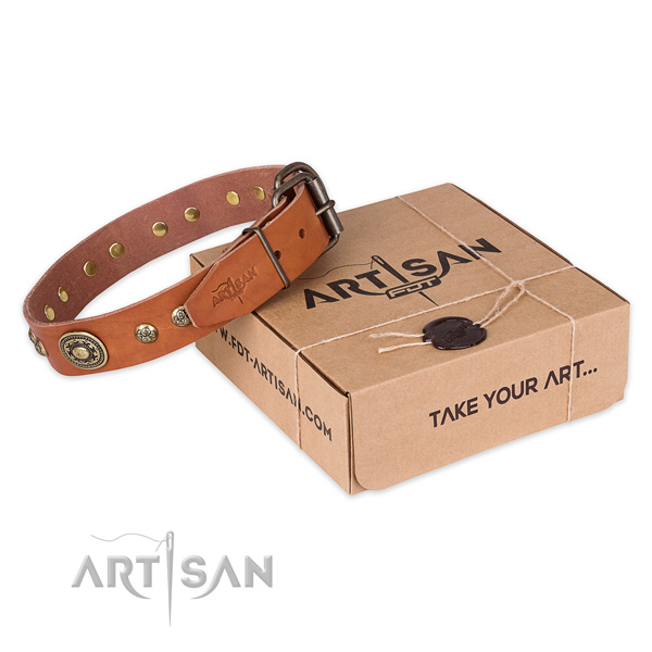 Rust resistant hardware on full grain genuine leather dog collar for handy use