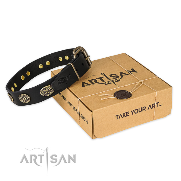 Reliable hardware on full grain leather collar for your lovely pet