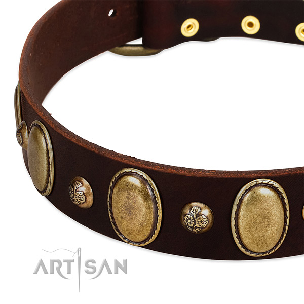 Genuine leather dog collar with exquisite adornments