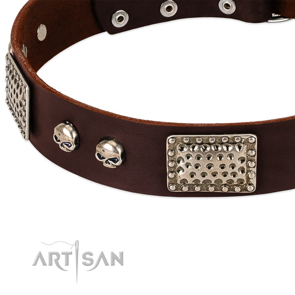 Strong buckle on natural genuine leather dog collar for your pet