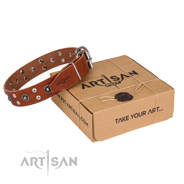 Durable buckle on full grain natural leather collar for your lovely pet