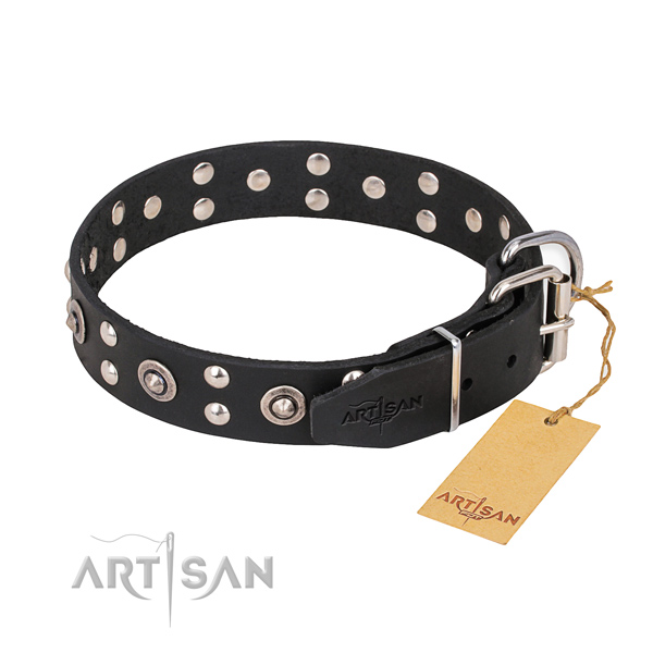 Rust-proof traditional buckle on full grain genuine leather collar for your attractive canine