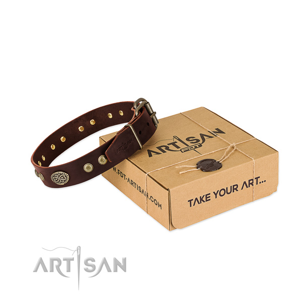 Corrosion proof studs on full grain natural leather dog collar for your four-legged friend