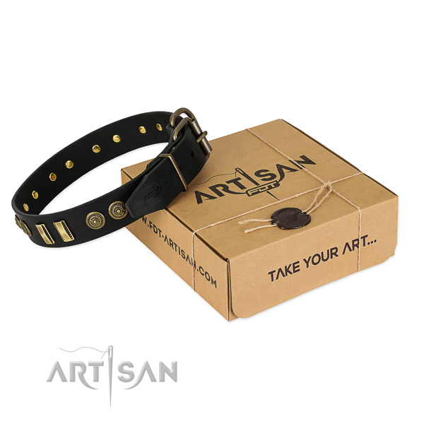 Reliable adornments on genuine leather dog collar for your pet