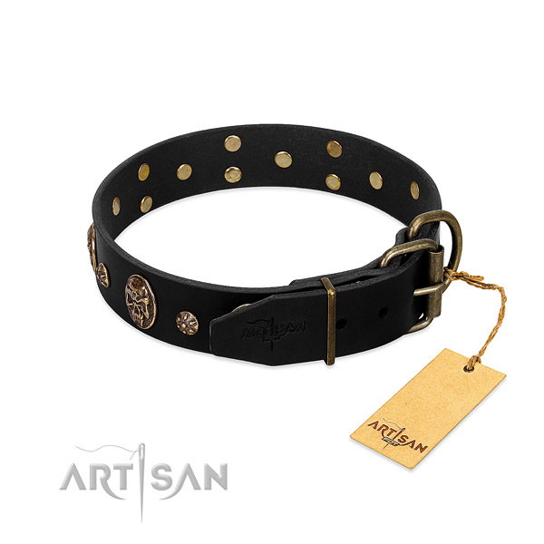 Strong studs on natural genuine leather dog collar for your canine
