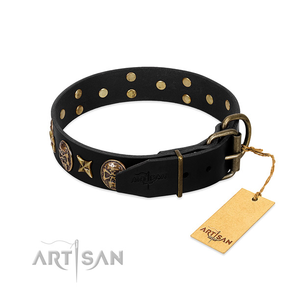 Rust resistant D-ring on full grain genuine leather dog collar for your four-legged friend