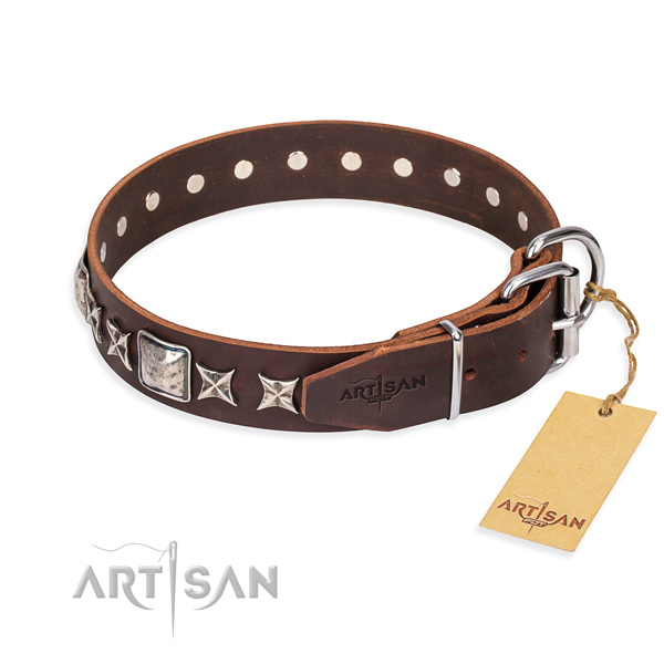 Daily walking genuine leather collar with studs for your dog