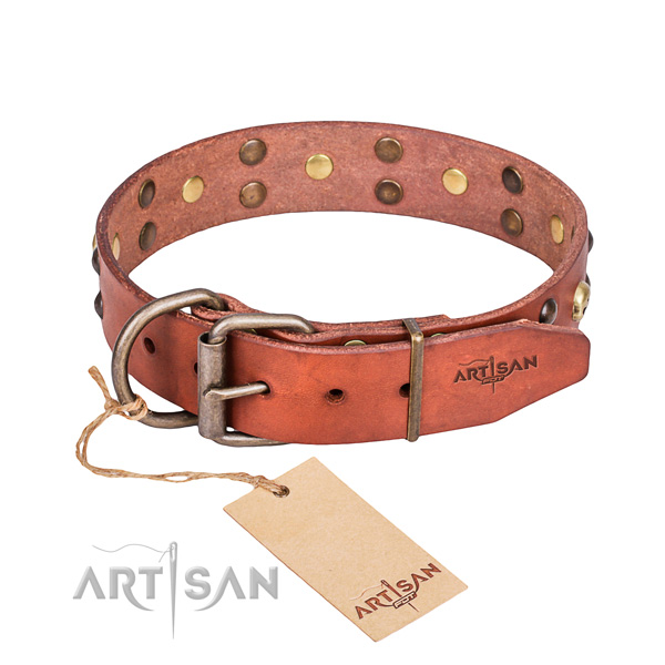 Leather dog collar with worked out edges for convenient daily wearing