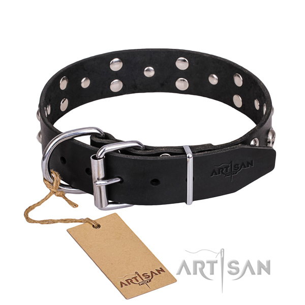 Reliable leather dog collar with durable details