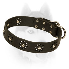 Leather Siberian Husky Collar Decorated with studs